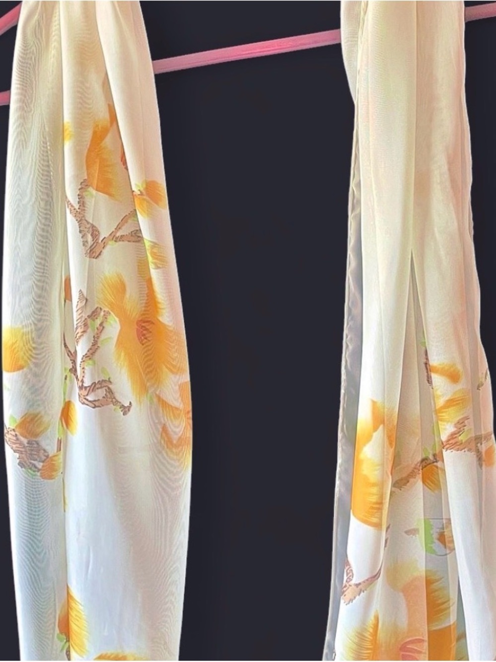 Pre-Owned, Sheer Floral Scarf/ Kimono Shawl-Cream/Yellow-Orange,Women